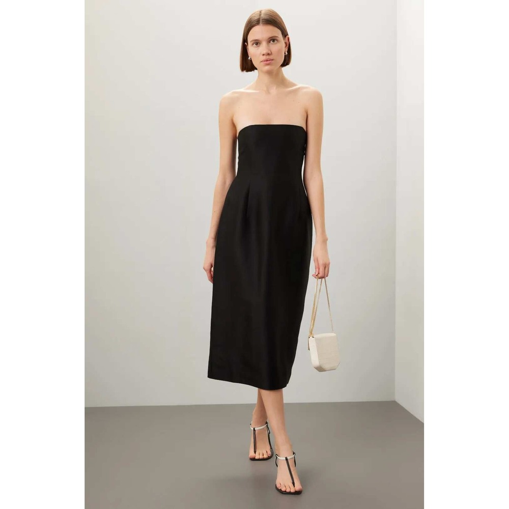 BEARE PARK Black Strapless Midi Dress Wool Silk Formal Evening Event size8